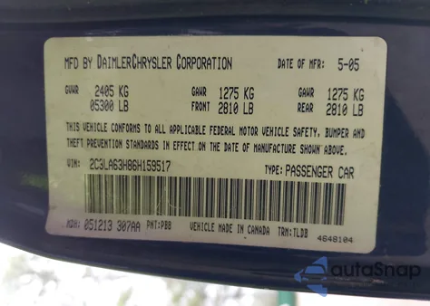 2006 Chrysler 300C from USA, damaged, VIN 2C3LA63H86H159517